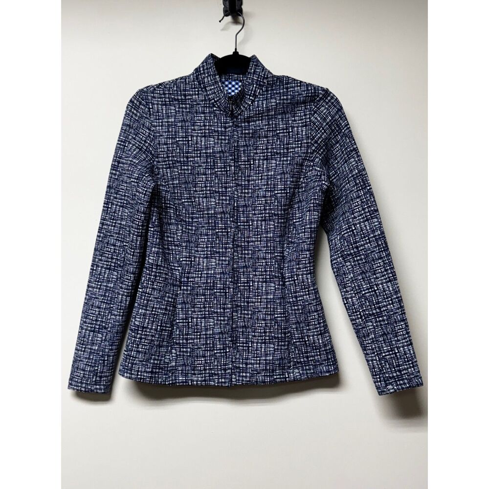J. MCLAUGHLIN Navy/White Neoprene Zip Front Athletic Jacket, Sz S